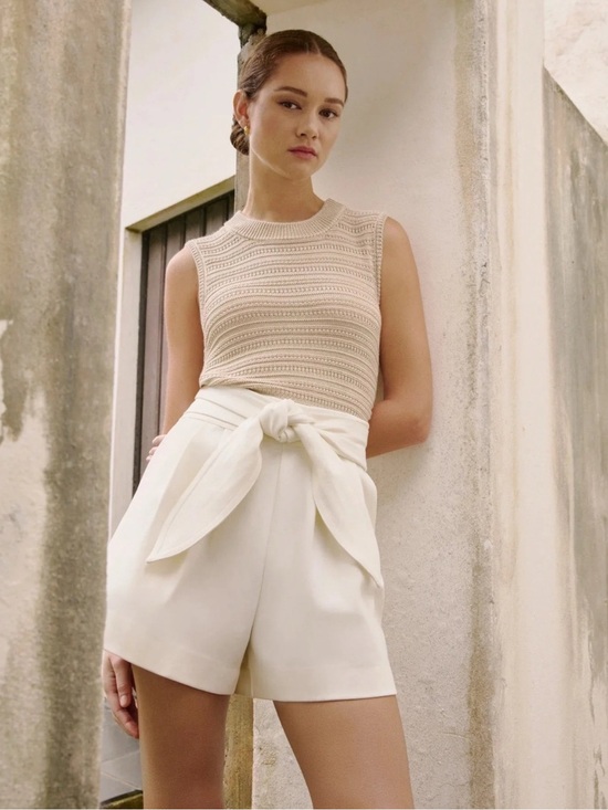 Marie Oliver Pants - Marie Oliver-Emmitt Cream High-Waist Tie-Front Women’s Shorts